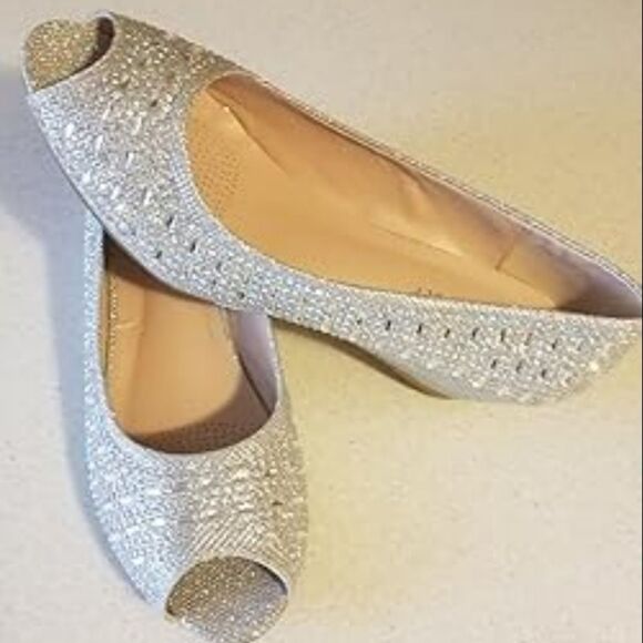 DAVID BRIDAL LOW WEDGE PEEP-TOES WITH CRYSTALS  WOMEN'S SHOE - Picture 16 of 16